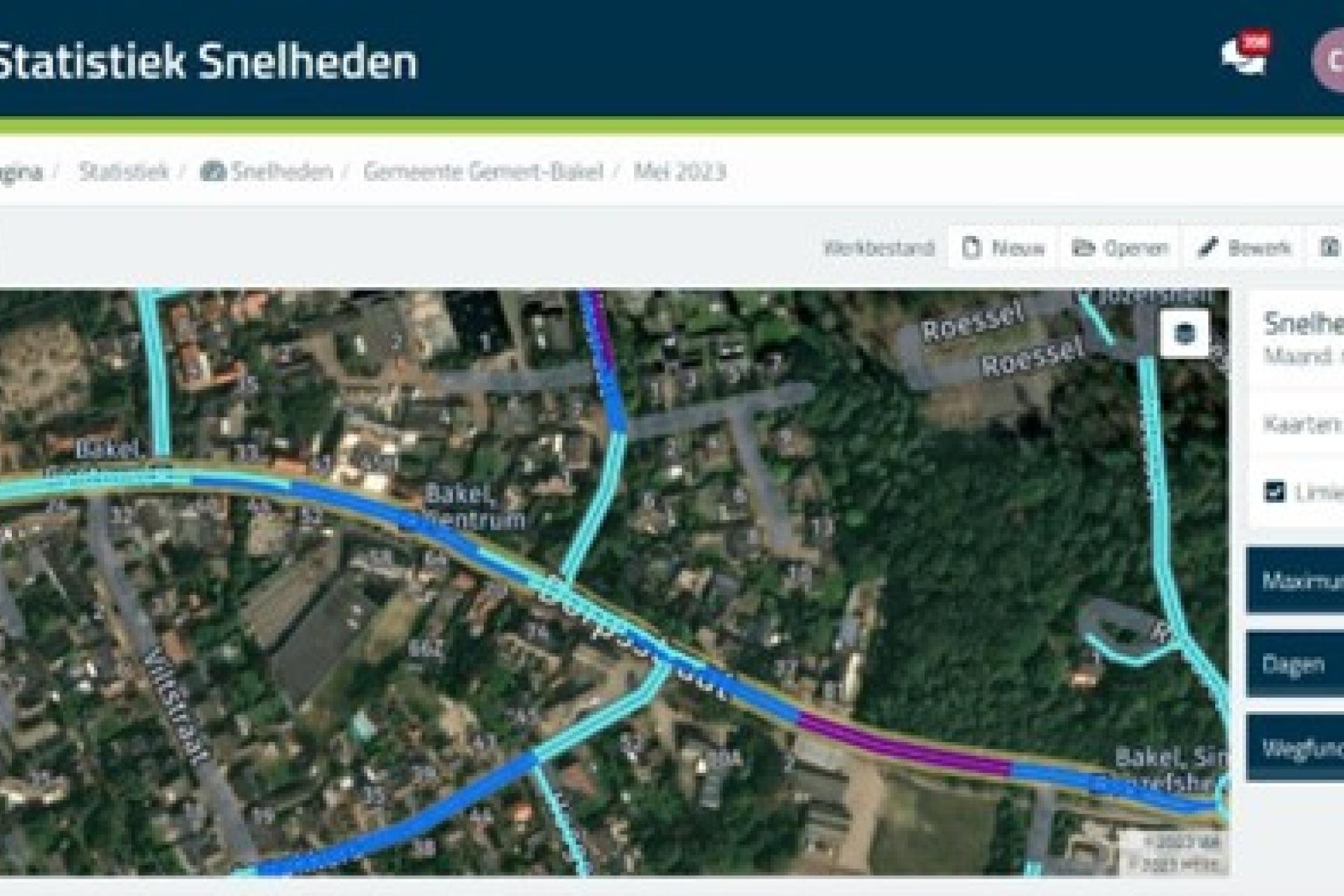 Vergroot afbeelding kaart Dorpsstraat in Bakel met gereden snelheid van auto's