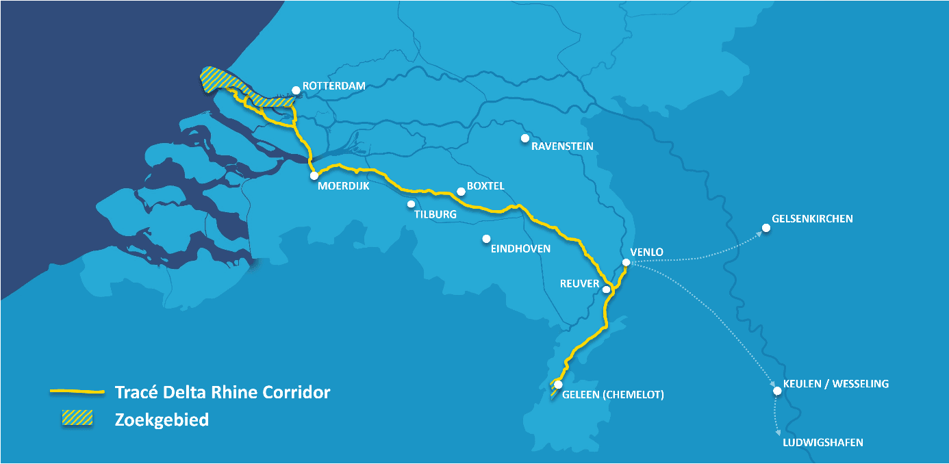 Trace buisleidingen Delta Rhine Corridor