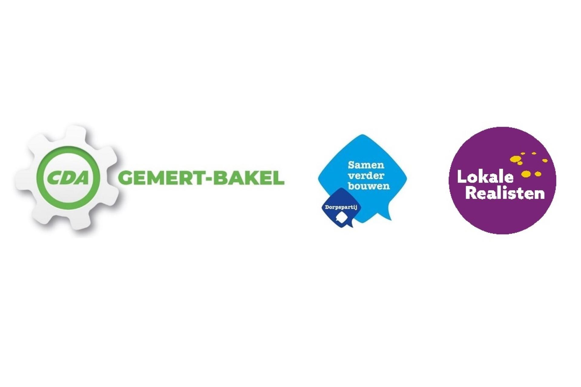 logo's CDA Gemert-Bakel, Dorpspartij en Lokale Realisten